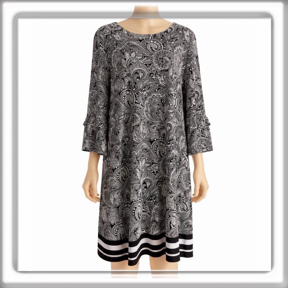MICHAEL Michael Kors Paisley Print 3/4 Bell Sleeve Shift Dress Size XL
